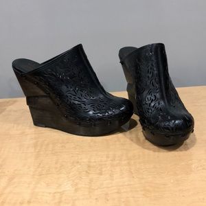 DVF leather and wood wedge sandals